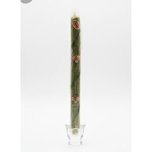 Vintage Ziekerze Green and Floral Decorated 12" Taper Candle Made West Germany